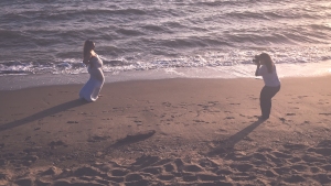 Behind the scenes snapshot of a beach maternity session by Bay Area Portrait photographer TeAirra Mitchell 